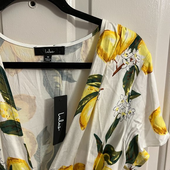 Lulus A La Tart White and Yellow Lemon Print Wrap Dress - Picture 2 of 4